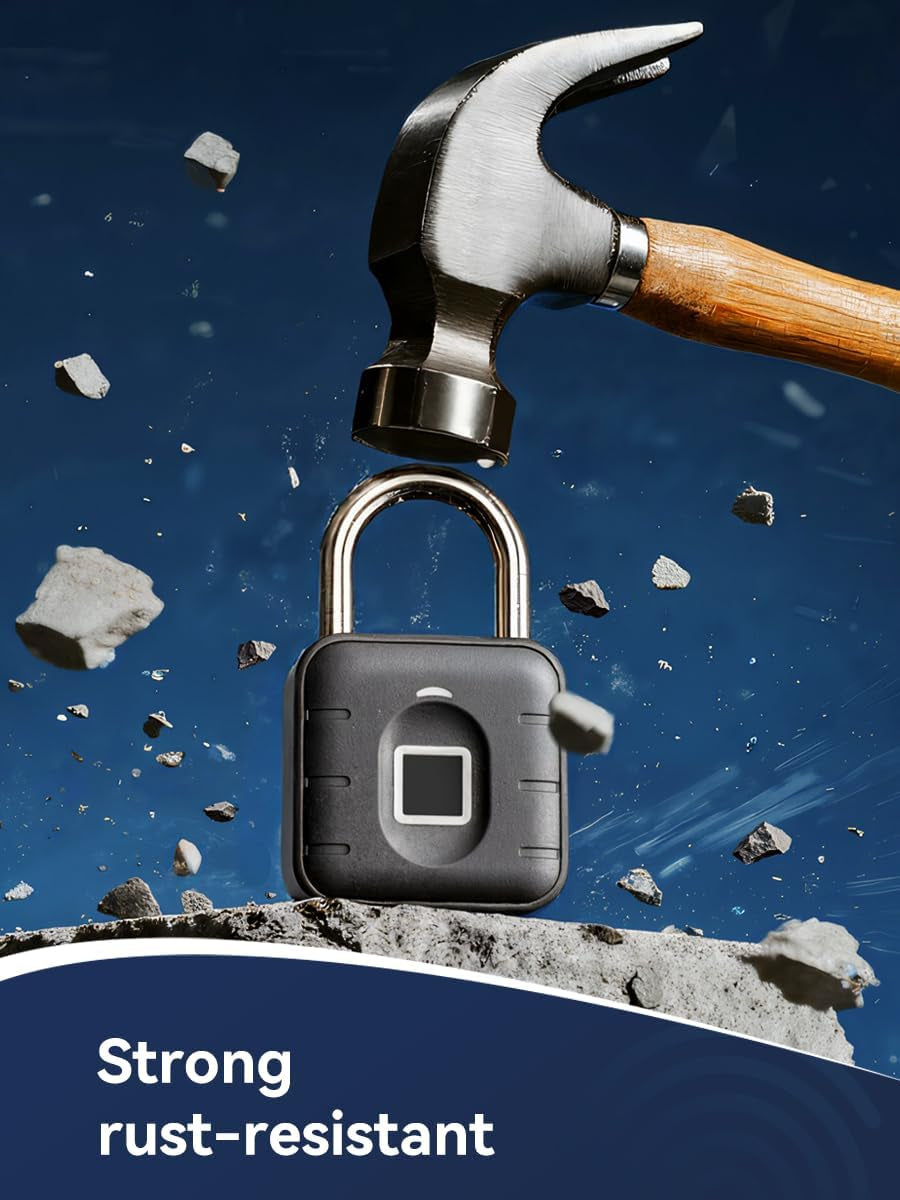Smart Fingerprint Padlock, Keyless Biometric Gym Lock for Locker, Thumbprint Bluetooth Padlock with Tuya App, IP67 Waterproof Security Lock for Outdoor Gate, Shed, School & Storage Unit