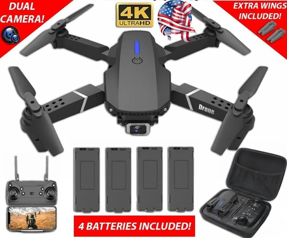 RC Drone with 4K HD Dual Camera Wifi FPV Foldable Quadcopter +4 Battery