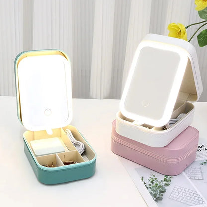 LED Mirror Makeup Storage Box – Portable Travel Cosmetic Case with Large Capacity