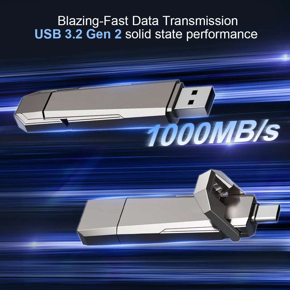 Portable External SSD – USB 3.2 Gen 2 Solid State Drive (USB‑C & USB‑A)