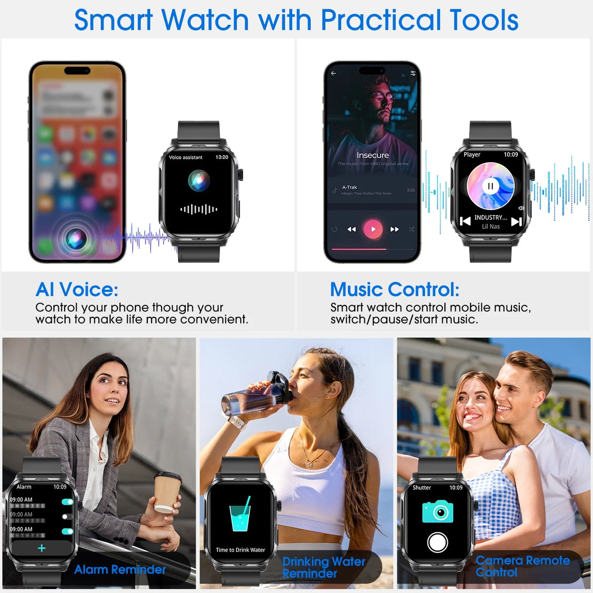 H5 Smart Watch with Bluetooth Call, IP68 Waterproof Fitness Tracker for Women and Men