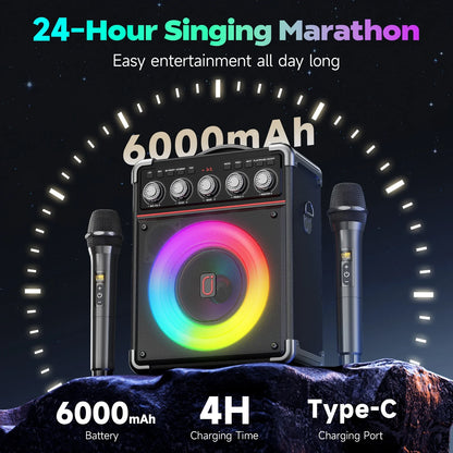 Karaoke Machine, Portable Bluetooth Speaker with 2 Microphones