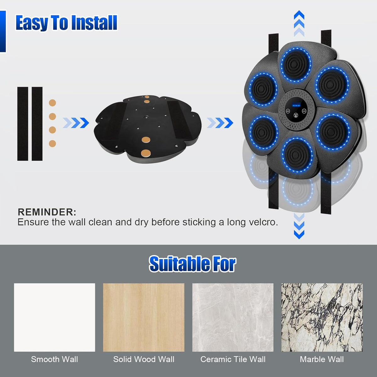 Puseky Smart Music Boxing Machine – Wall‑Mounted Bluetooth Trainer with Gloves, LED Display & 9 Modes