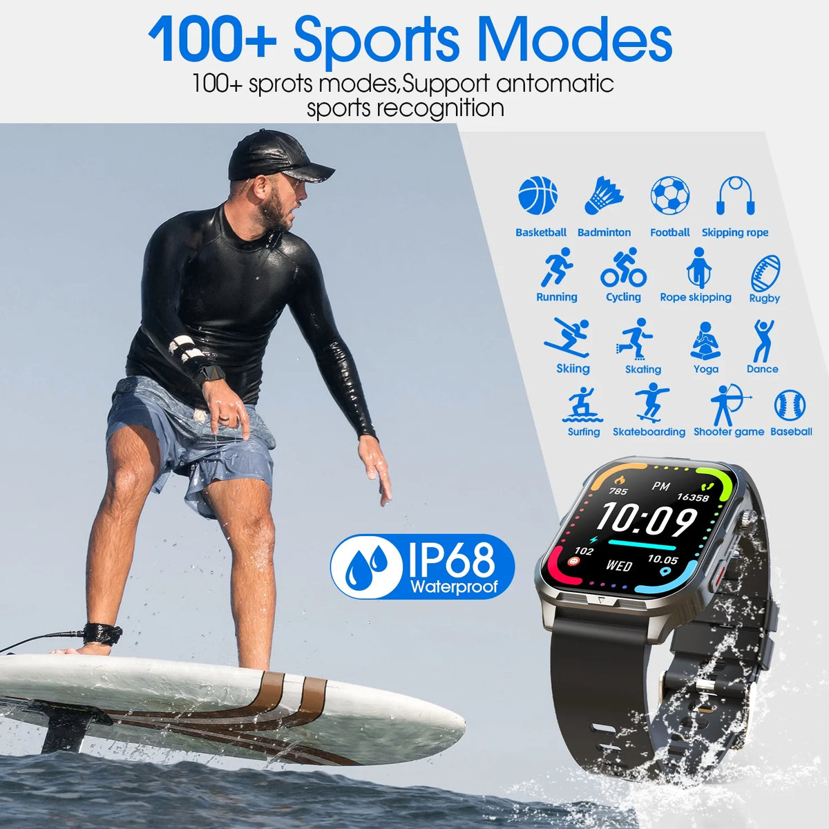 H5 Smart Watch with Bluetooth Call, IP68 Waterproof Fitness Tracker for Women and Men