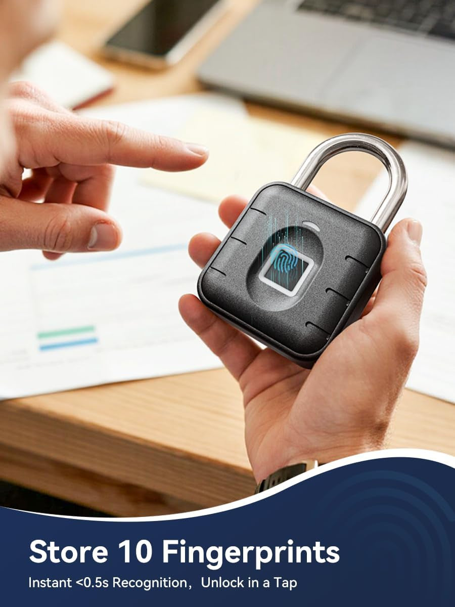 Smart Fingerprint Padlock, Keyless Biometric Gym Lock for Locker, Thumbprint Bluetooth Padlock with Tuya App, IP67 Waterproof Security Lock for Outdoor Gate, Shed, School & Storage Unit