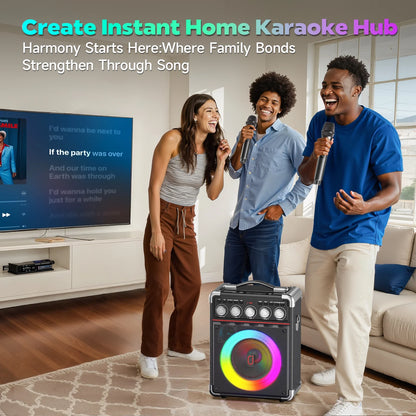 Karaoke Machine, Portable Bluetooth Speaker with 2 Microphones