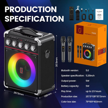 Karaoke Machine, Portable Bluetooth Speaker with 2 Microphones