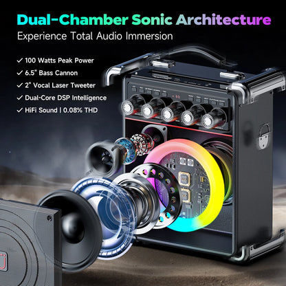 Karaoke Machine, Portable Bluetooth Speaker with 2 Microphones
