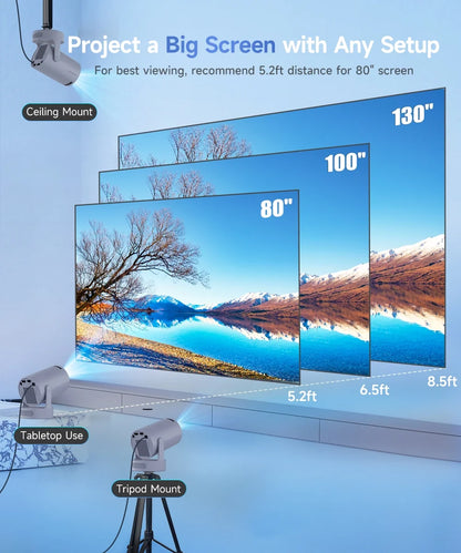 Projector 8K&4K 1080P Support, 290 ANSI Mini Projector Smart with 5W Soundbase Speaker for Movie Projection, HY300 Pro+ Grey