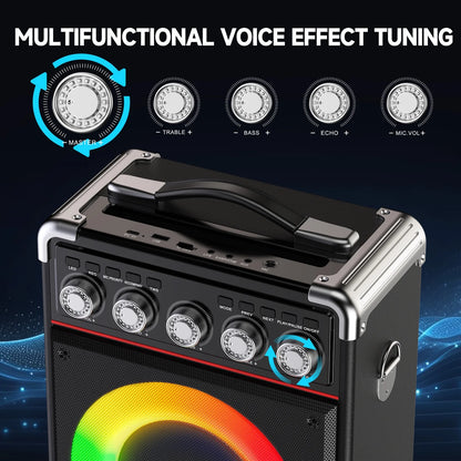 Karaoke Machine, Portable Bluetooth Speaker with 2 Microphones