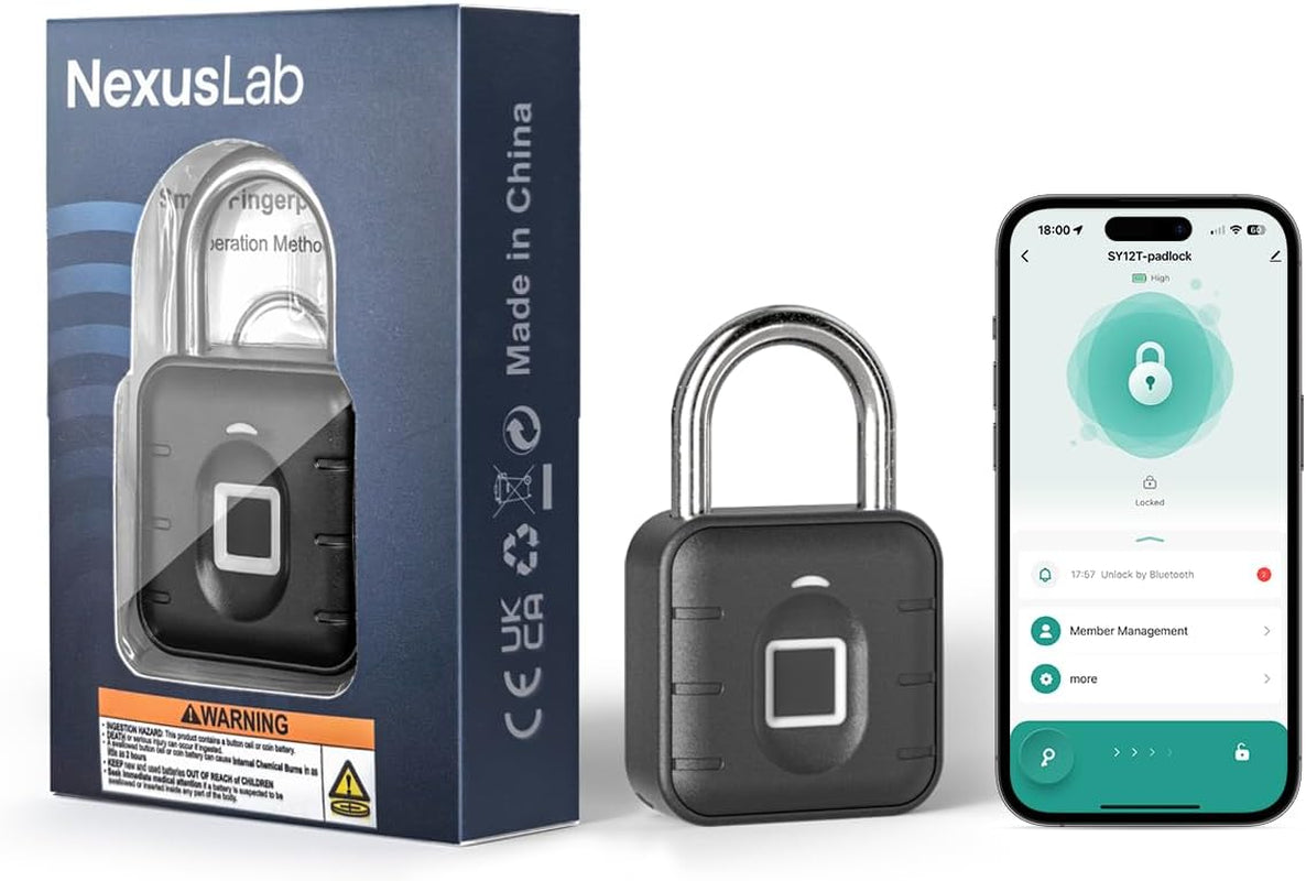Smart Fingerprint Padlock, Keyless Biometric Gym Lock for Locker, Thumbprint Bluetooth Padlock with Tuya App, IP67 Waterproof Security Lock for Outdoor Gate, Shed, School & Storage Unit
