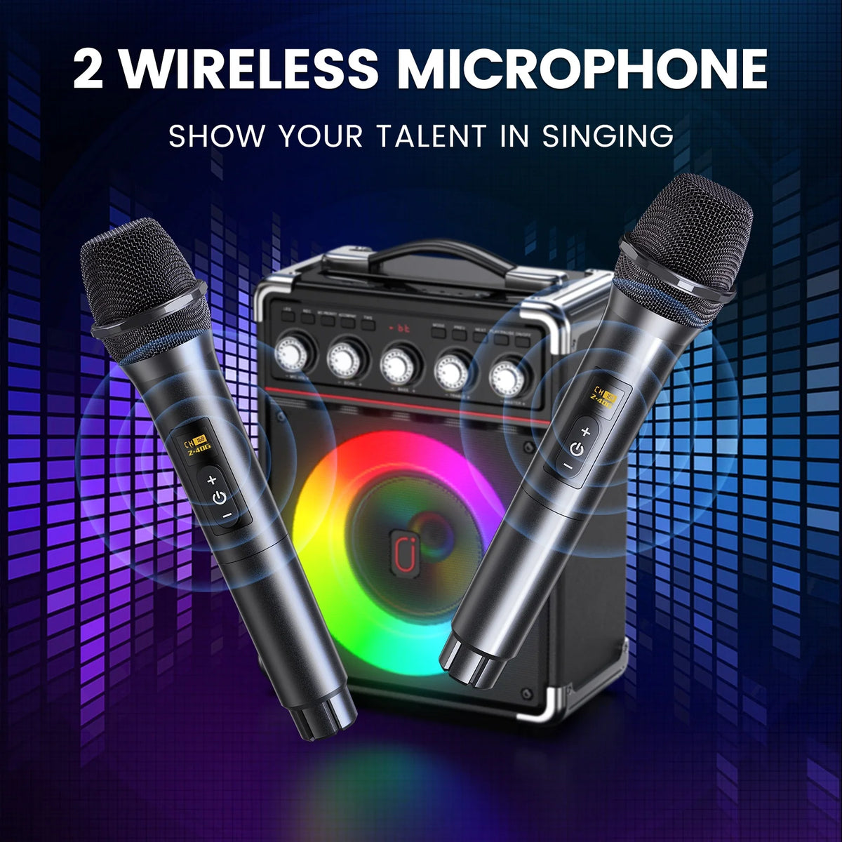 Karaoke Machine, Portable Bluetooth Speaker with 2 Microphones