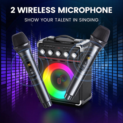 Karaoke Machine, Portable Bluetooth Speaker with 2 Microphones