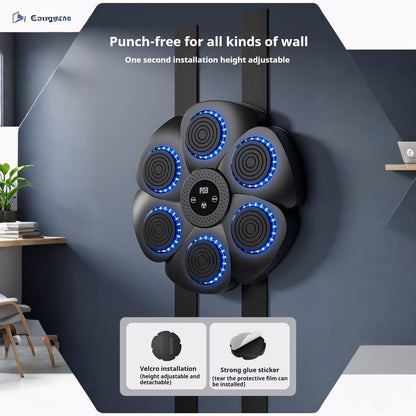 Puseky Smart Music Boxing Machine – Wall‑Mounted Bluetooth Trainer with Gloves, LED Display & 9 Modes