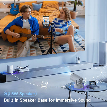 Projector 8K&4K 1080P Support, 290 ANSI Mini Projector Smart with 5W Soundbase Speaker for Movie Projection, HY300 Pro+ Grey