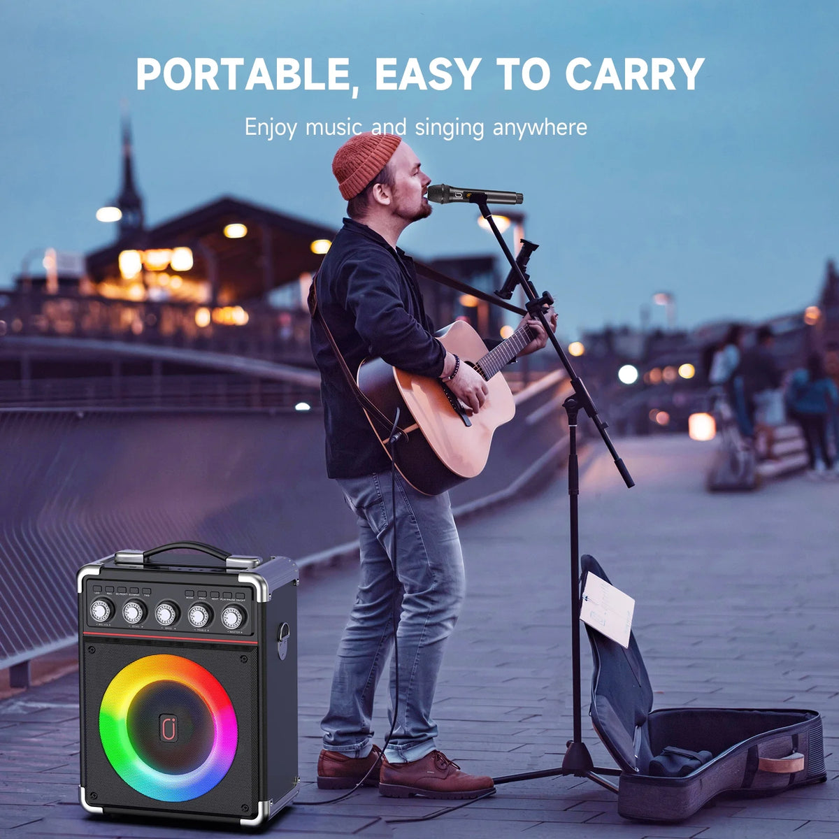 Karaoke Machine, Portable Bluetooth Speaker with 2 Microphones