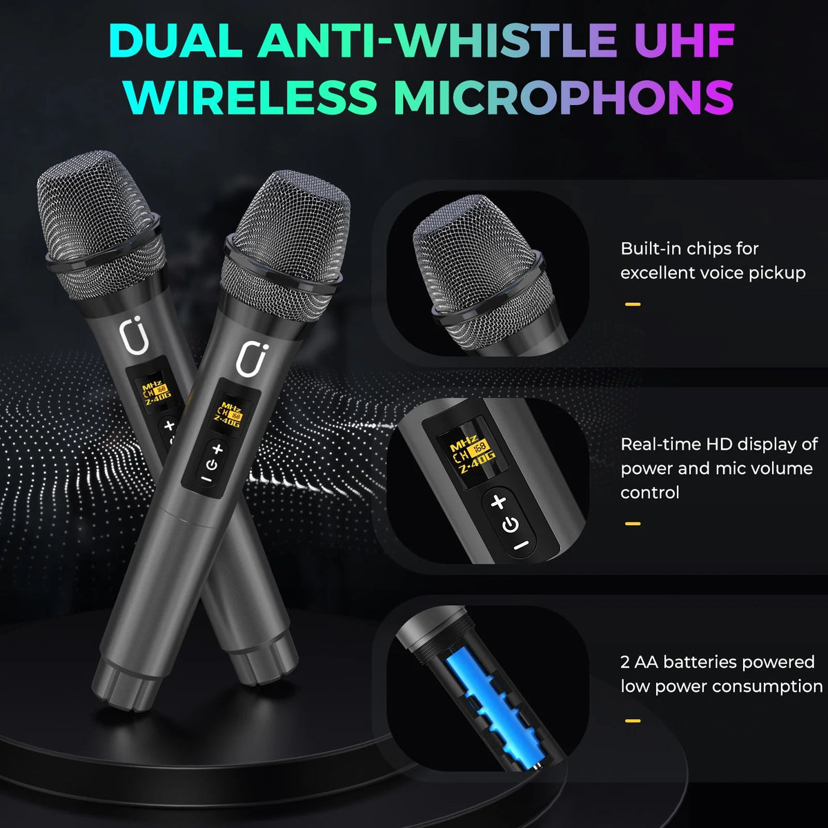 Karaoke Machine, Portable Bluetooth Speaker with 2 Microphones