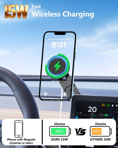 Magnetic Tesla Phone Holder, Magsafe Laptop Phone Mount for Iphone 17/16/15/14/13/12 Pro Max, Car Magnetic Phone Mount for Tesla Model 3/ Modely/X/S (Black)