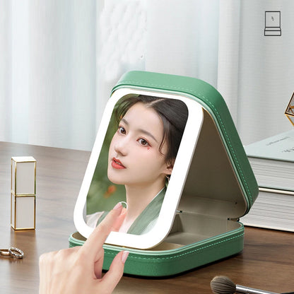 LED Mirror Makeup Storage Box – Portable Travel Cosmetic Case with Large Capacity