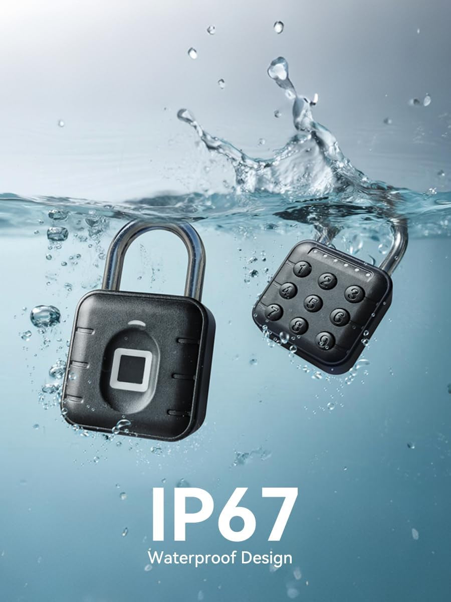 Smart Fingerprint Padlock, Keyless Biometric Gym Lock for Locker, Thumbprint Bluetooth Padlock with Tuya App, IP67 Waterproof Security Lock for Outdoor Gate, Shed, School & Storage Unit