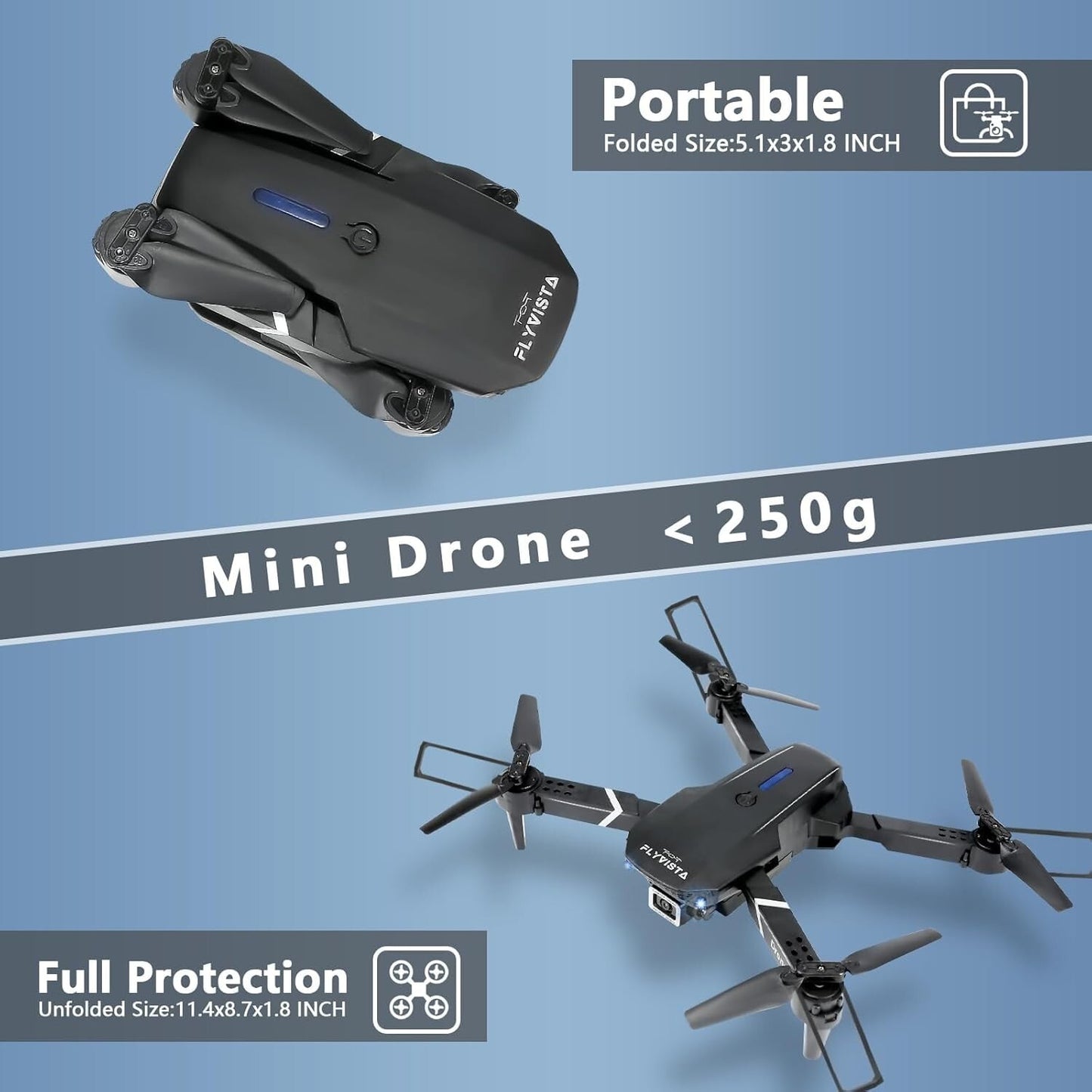 RC Drone with HD Dual Camera Wifi FPV Foldable Quadcopter +4 Battery