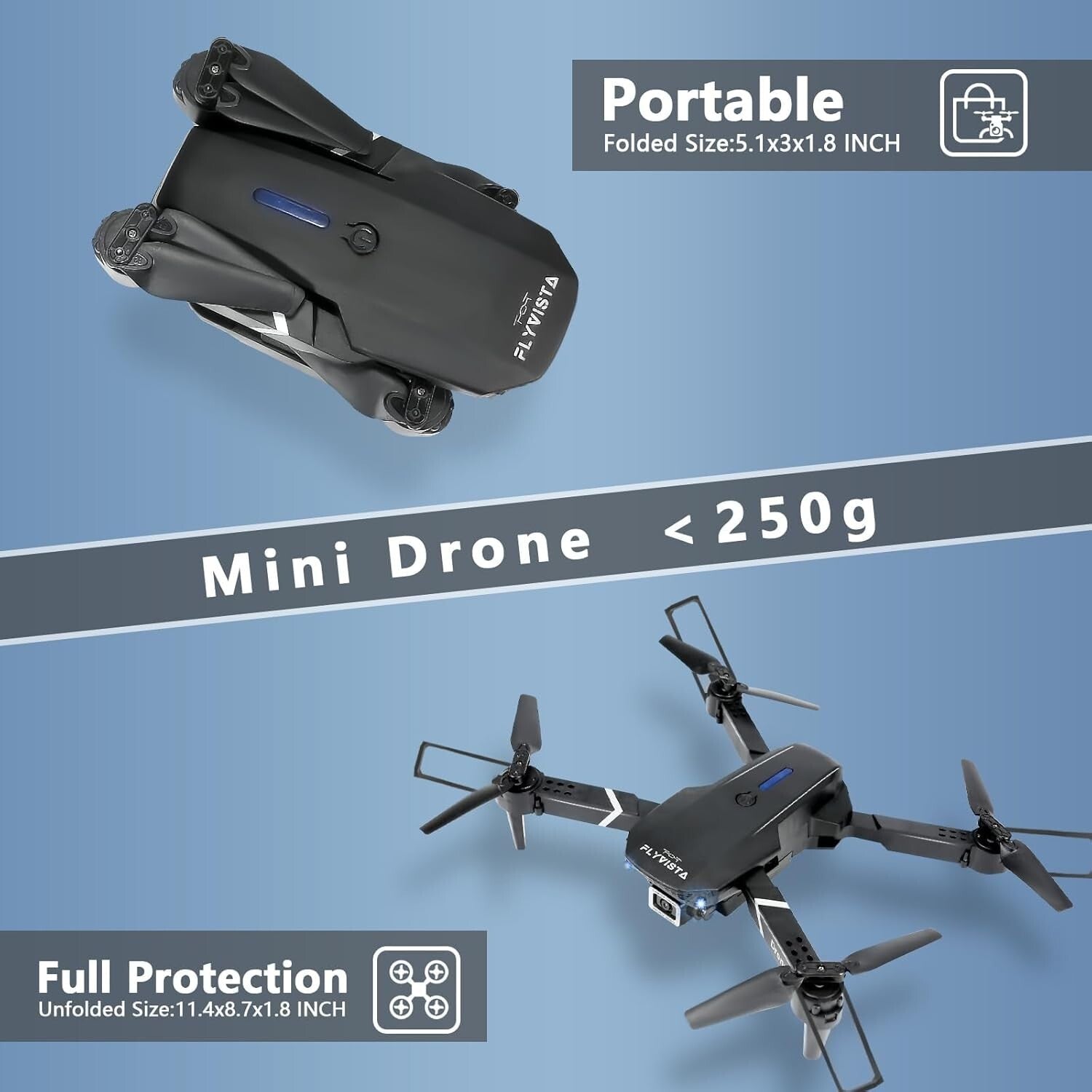 RC Drone with HD Dual Camera Wifi FPV Foldable Quadcopter +4 Battery