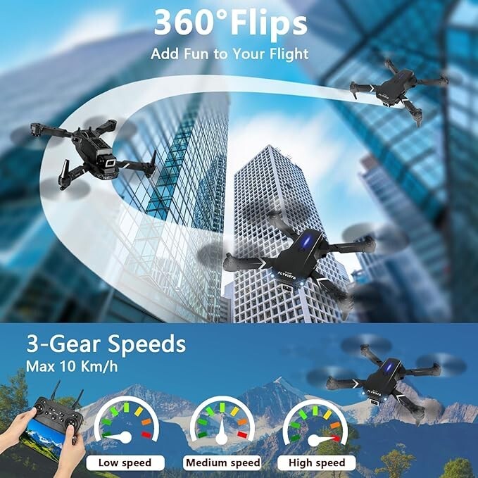 RC Drone with HD Dual Camera Wifi FPV Foldable Quadcopter +4 Battery